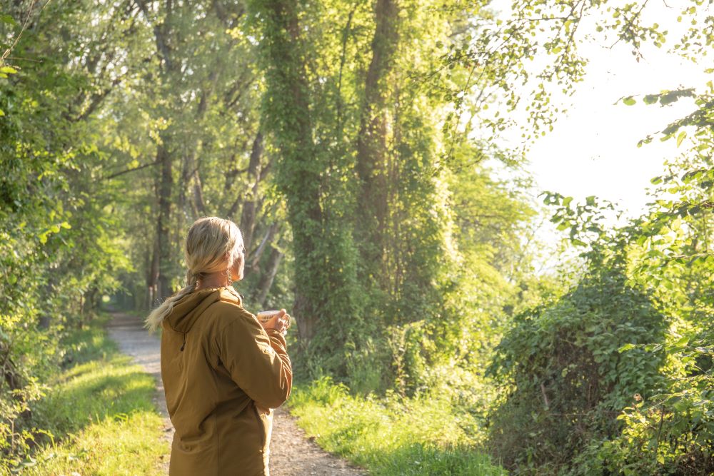 A woman in a forest