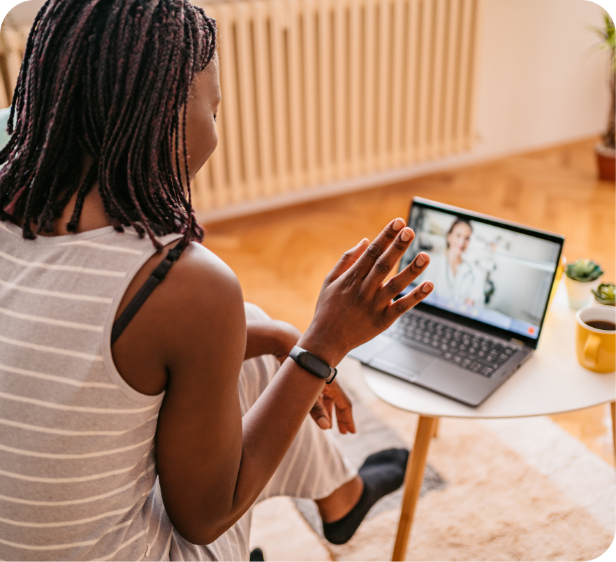 A woman starting a virtual visit with a clinician
