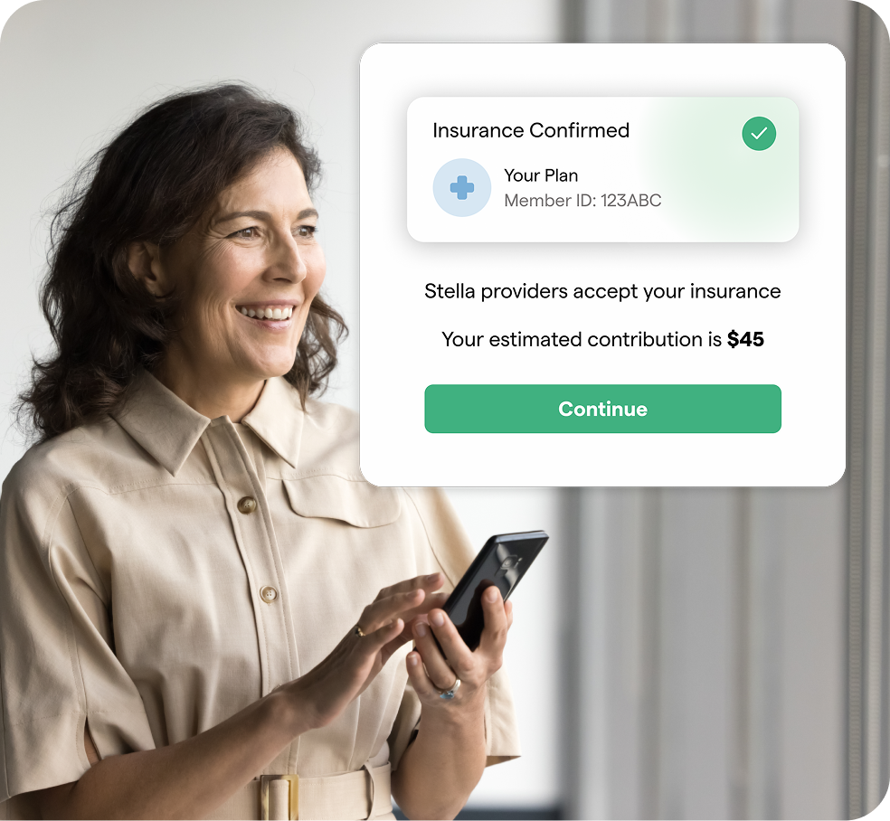 Woman checking her insurance and seeing she's in-network.